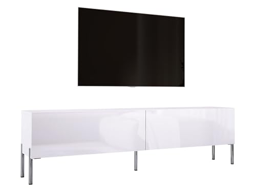 3E 3xE living.com TV-Schrank in Weiß matt/Weiß Hochglanz mit Beinen in Chrom, A: B: 170 cm, H: 52 cm, T: 32 cm. TV-Möbel, TV-Tisch, TV-Bank von 3E 3xE living.com