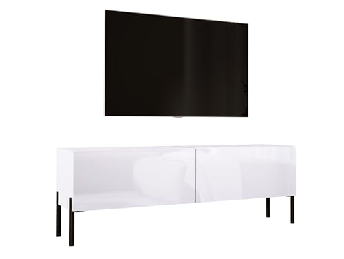 3E 3xE living.com TV-Schrank in Weiß matt/Weiß Hochglanz mit Beinen in Schwarz, A: B: 140 cm, H: 52 cm, T: 32 cm. TV-Möbel, TV-Tisch, TV-Bank von 3E 3xE living.com