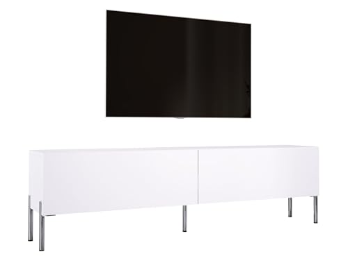 3E 3xE living.com TV-Schrank in Weiß matt mit Beinen in Chrom, A: B: 170 cm, H: 52 cm, T: 32 cm. TV-Möbel, TV-Tisch, TV-Bank von 3E 3xE living.com