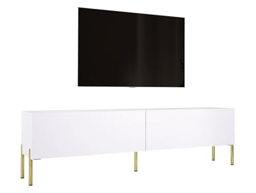 3E 3xE living.com TV-Schrank in Weiß matt mit Beinen in Gold, A: B: 170 cm, H: 52 cm, T: 32 cm. TV-Möbel, TV-Tisch, TV-Bank von 3E 3xE living.com