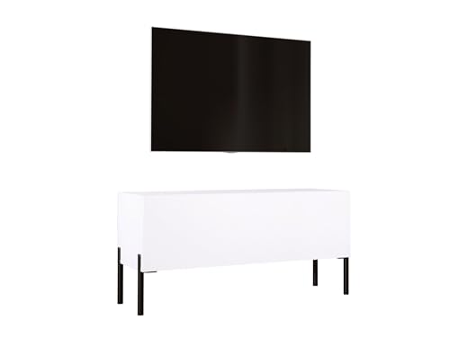 3E 3xE living.com TV-Schrank in Weiß matt mit Beinen in Schwarz, A: B: 100 cm, H: 52 cm, T: 32 cm. TV-Möbel, TV-Tisch, TV-Bank von 3E 3xE living.com