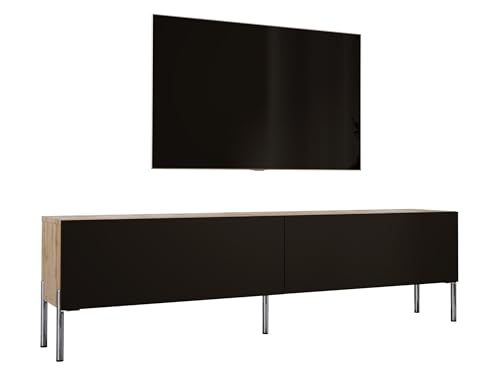 3E 3xE living.com TV-Schrank in Wotan Eiche/Schwarz matt mit Beinen in Chrom, A: B: 170 cm, H: 52 cm, T: 32 cm. TV-Möbel, TV-Tisch, TV-Bank von 3E 3xE living.com