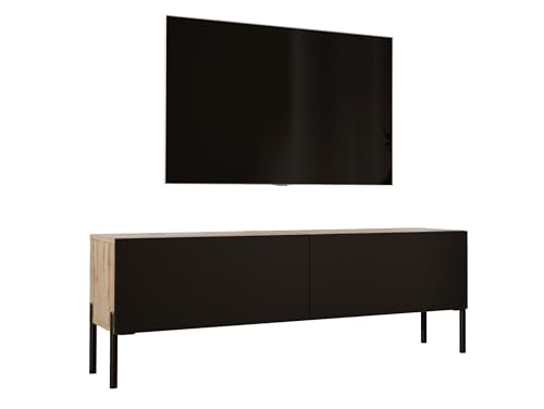 3E 3xE living.com TV-Schrank in Wotan Eiche/Schwarz matt mit Beinen in Schwarz, A: B: 140 cm, H: 52 cm, T: 32 cm. TV-Möbel, TV-Tisch, TV-Bank von 3E 3xE living.com