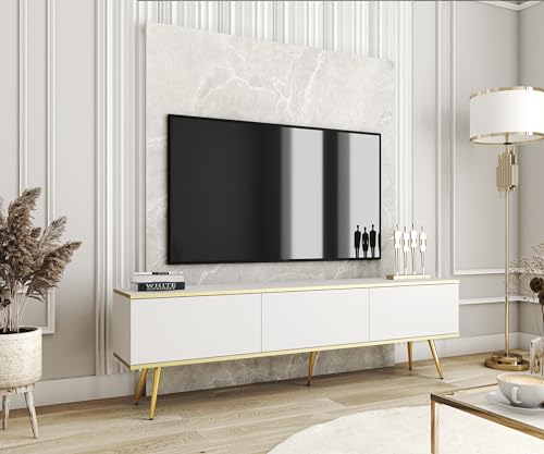 3E 3xE living.com TV-Schrank in weißer Farbe mit schwarzen Beinen, D: L: 175 cm, H: cm, T: 32 cm. Wohnzimmermöbel, TV-Ständer, TV-Tisch von 3E 3xE living.com