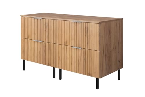 3E 3xE living.com Waschbeckenunterschrank, Eiche Craft, 120 (2 x 60) x 77 x 46 cm, silberner Griff, Schwarze Beine + Arbeitsplatte von 3E 3xE living.com