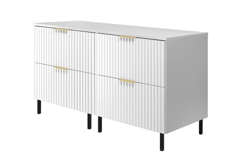 3E 3xE living.com Waschbeckenunterschrank, Weiß, 120 (2 x 60) x 77 x 46 cm, Goldener Griff, Schwarze Beine + Arbeitsplatte von 3E 3xE living.com