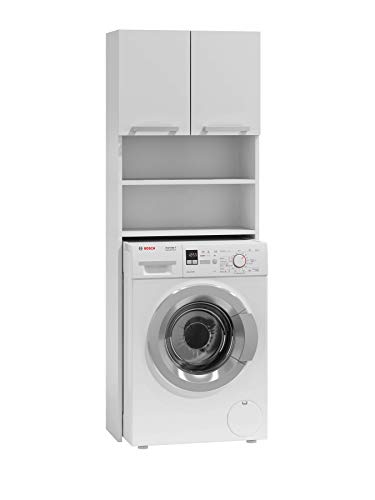 3E 3xE living.com Waschmaschine Regal Bagnoli M: H: 180 cm, B: 64 cm, T: 30 cm, Badezimmer Möbel, Schrank für die Waschmaschine Hochschrank, Bad Möbel, Badschrank, Badezimmer Hochschrank, Weiß von 3E 3xE living.com