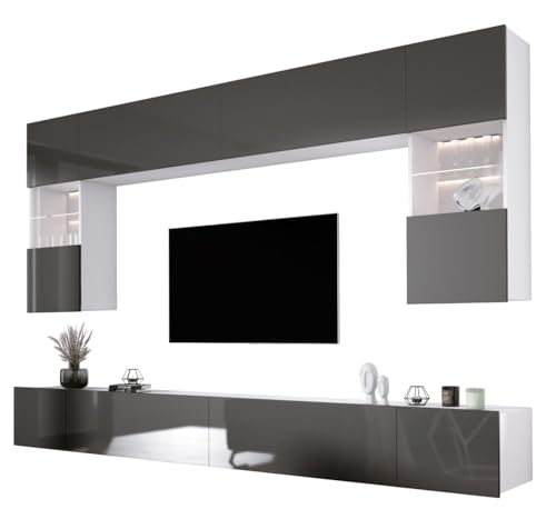3E 3xE living.com Wohnwand Weiß Matt/Grau Glanz Medienwand Design Modern MDF Hochglanz, Wohnzimmer Möbel, Wohnwand Wohnzimmer von 3E 3xE living.com