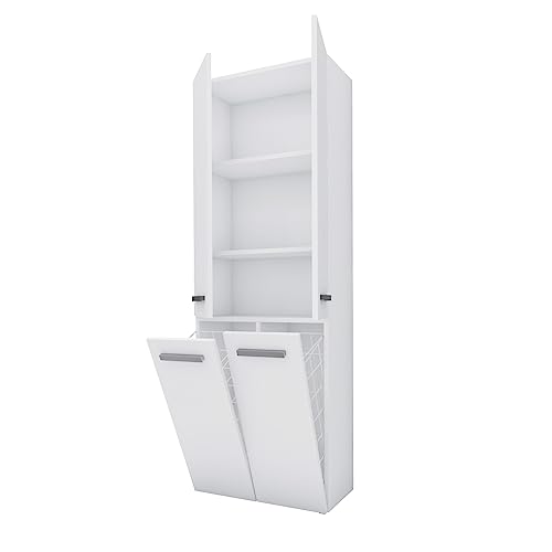 3xEliving Badezimmerschrank Bagnoli - Standschrank mit DREI Einlegeböden und Zwei Wäschekörben, Badezimmersäule, Ablage, weiß, T: 30 cm, H: 174 cm, B: 60 cm von 3E 3xE living.com