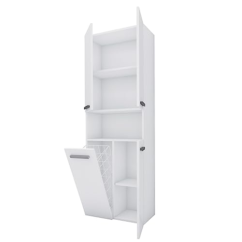 3xEliving Badezimmerschrank Bagnoli - Standschrank mit fünf Einlegeböden und einem Wäschekorb, Badezimmersäule, Ablage, weiß, T: 30 cm, H: 174 cm, B: 60 cm von 3E 3xE living.com