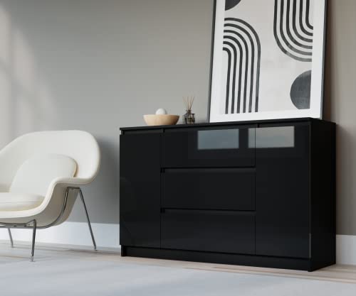 3xEliving Demi 2D3S Kommode 120cm in schwarz & schwarz in Hochglanz - Modernes Sideboard mit viel Stauraum für Ihren Wohnbereich - 120 x 78 x 39cm (B/H/T) von 3E 3xE living.com