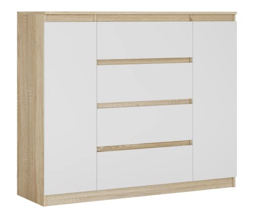 3xEliving Demi 2D4S Kommode 120cm in Sonoma Eiche & weiß - Modernes Sideboard mit viel Stauraum für Ihren Wohnbereich - 120 x 101 x 39cm (B/H/T) von 3E 3xE living.com