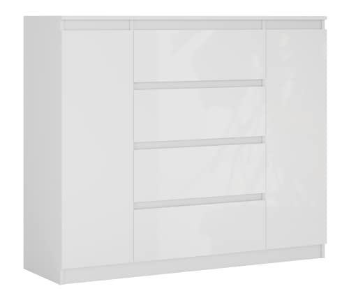 3xEliving Demi 2D4S Kommode 120cm in weiß & weiß in Hochglanz - Modernes Sideboard mit viel Stauraum für Ihren Wohnbereich - 120 x 101 x 39cm (B/H/T) von 3E 3xE living.com