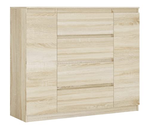 3xEliving Demi 2D4S Kommode 140cm in Sonoma Eiche - Modernes Sideboard mit viel Stauraum für Ihren Wohnbereich - 140 x 101 x 39cm (B/H/T) von 3E 3xE living.com