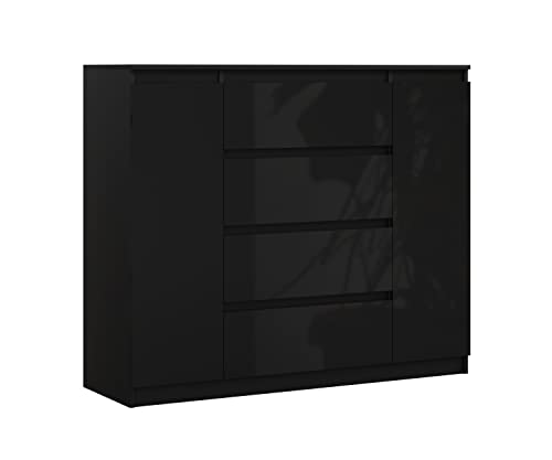 3xEliving Demi 2D4S Kommode 140cm in schwarz & schwarz in Hochglanz - Modernes Sideboard mit viel Stauraum für Ihren Wohnbereich - 120 x 101 x 39cm (B/H/T) von 3E 3xE living.com