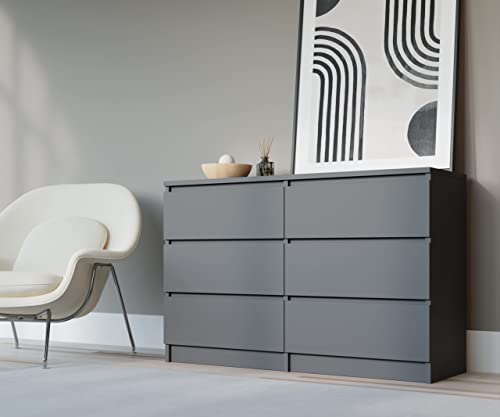 3xEliving Demi Sideboard Kommode 6 120cm - mit 6 Schubladen Größen (Anthrazit), Schrank für Wohnzimmer, Büro, Schlafzimmer, Komodenschrank weiß Schlafzimmer von 3E 3xE living.com