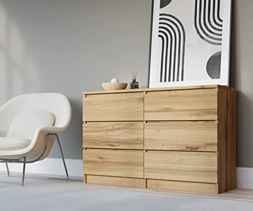 3xEliving Demi Sideboard Kommode 6 120cm - mit 6 Schubladen Größen (Wotan Eiche), Schrank für Wohnzimmer, Büro, Schlafzimmer, Komodenschrank weiß Schlafzimmer von 3E 3xE living.com