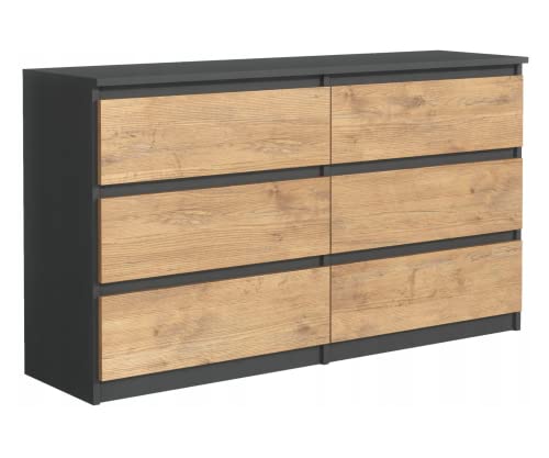 3xEliving Kommode Demi, Sideboard mit 6 Schubladen Anthrazit & Lancelot Eiche,B: 120cm H:79cm T:39cm Verschiedene Großen, Schrank für Wohnzimmer, Schlafzimmer, Flur, Büro von 3E 3xE living.com