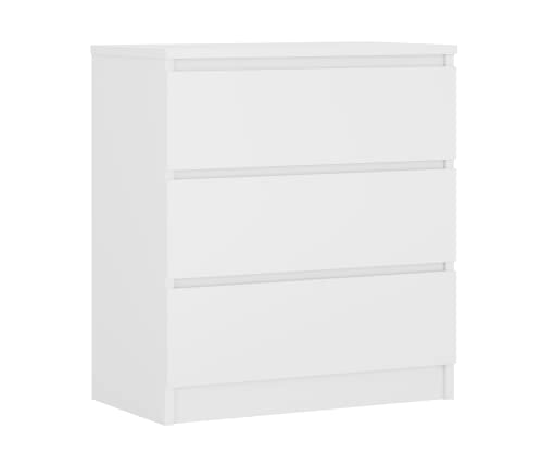 3E 3xE living.com Kommode mit 3 Schubladen, Farbe: Weiss Matt, H: 79 cm, B: 70 cm, T: 39 cm. Schrank für Wohnzimmer, Büro, Schlafzimmer von 3E 3xE living.com