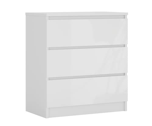 3E 3xE living.com Kommode mit 3 Schubladen, Farbe: Weiss Matt/Weiss Glanz, H: 79 cm, B: 70 cm, T: 39 cm. Schrank für Wohnzimmer, Büro, Schlafzimmer von 3E 3xE living.com