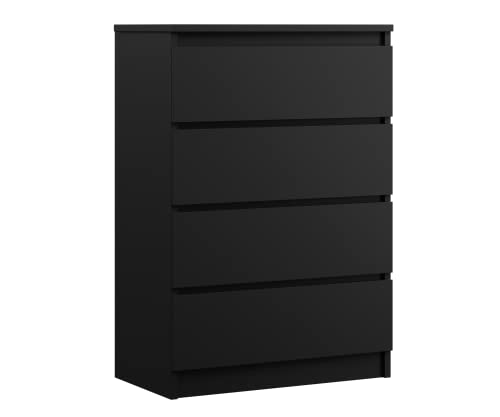 3E 3xE living.com Kommode mit 4 Schubladen, Farbe: Schwarz Matt, H: 97 cm, B: 70 cm, T: 40 cm. Schrank für Wohnzimmer, Büro, Schlafzimmer von 3E 3xE living.com