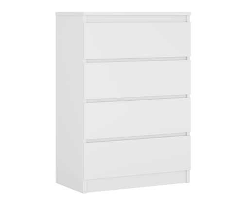 3E 3xE living.com Kommode mit 4 Schubladen, Farbe: Weiss Matt, H: 97 cm, B: 70 cm, T: 40 cm. Schrank für Wohnzimmer, Büro, Schlafzimmer von 3E 3xE living.com