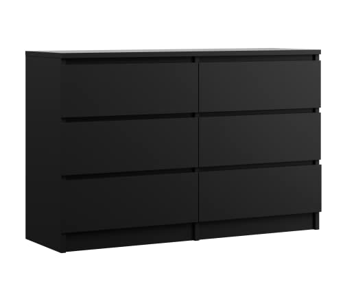 3E 3xE living.com Kommode mit 6 Schubladen 120 cm, Farbe: Schwarz Matt, H: 79 cm, B: 120 cm, T: 39 cm. Schrank für Wohnzimmer, Büro, Schlafzimmer von 3E 3xE living.com