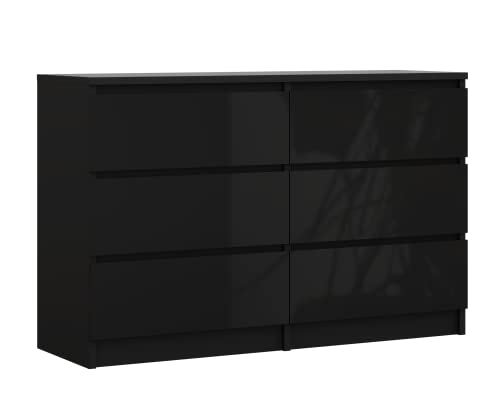 3E 3xE living.com Kommode mit 6 Schubladen 120 cm, Farbe: Schwarz Matt/Schwarz Glanz, H: 79 cm, B: 120 cm, T: 39 cm. Schrank für Wohnzimmer, Büro, Schlafzimmer von 3E 3xE living.com