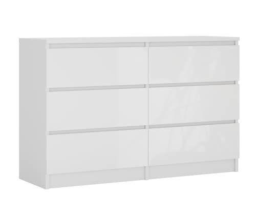 3E 3xE living.com Kommode mit 6 Schubladen 120 cm, Farbe: Weiss Matt/Weiss Glanz, H: 79 cm, B: 120 cm, T: 39 cm. Schrank für Wohnzimmer, Büro, Schlafzimmer von 3E 3xE living.com