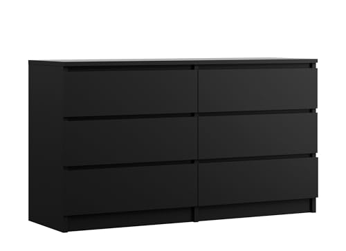 3E 3xE living.com Kommode mit 6 Schubladen 138 cm, Farbe: Schwarz Matt, H: 79 cm, B: 138 cm, T: 39 cm. Schrank für Wohnzimmer, Büro, Schlafzimmer von 3E 3xE living.com