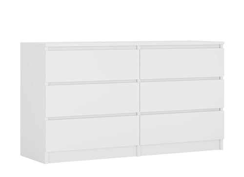 3E 3xE living.com Kommode mit 6 Schubladen 138 cm, Farbe: Weiss Matt, H: 79 cm, B: 138 cm, T: 39 cm. Schrank für Wohnzimmer, Büro, Schlafzimmer, Komodenschrank weiß Schlafzimmer von 3E 3xE living.com