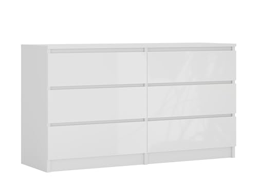 3E 3xE living.com Kommode mit 6 Schubladen 138 cm, Farbe: Weiss Matt/Weiss Glanz, H: 79 cm, B: 138 cm, T: 39 cm. Schrank für Wohnzimmer, Büro, Schlafzimmer von 3E 3xE living.com