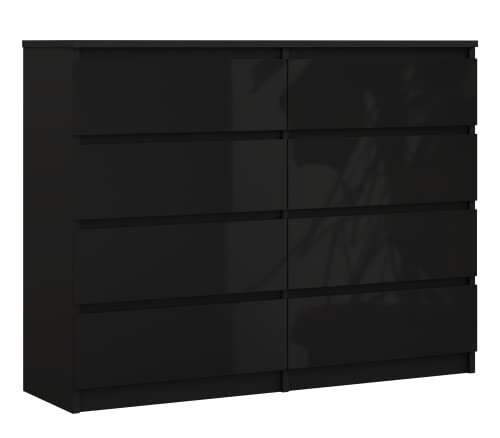 3E 3xE living.com Kommode mit 8 Schubladen 120 cm, Farbe: Schwarz Matt/Schwarz Glanz, H: 102 cm, B: 120 cm, T: 39 cm. Schrank für Wohnzimmer, Büro, Schlafzimmer von 3E 3xE living.com