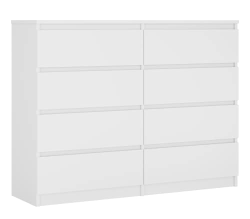 3E 3xE living.com Kommode mit 8 Schubladen 120 cm, Farbe: Weiss Matt, H: 102 cm, B: 120 cm, T: 39 cm. Schrank für Wohnzimmer, Büro, Schlafzimmer von 3E 3xE living.com