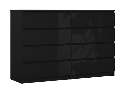 3E 3xE living.com Kommode mit 8 Schubladen 138 cm, Farbe: Schwarz Matt/Schwarz Glanz, H: 102 cm, B: 138 cm, T: 39 cm. Schrank für Wohnzimmer, Büro, Schlafzimmer von 3E 3xE living.com