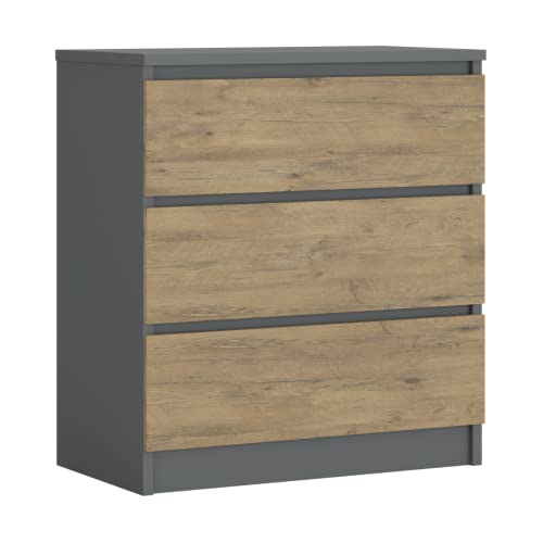 Komodenschrank mit 3 Schubladen, Farbe: ANTHRAZIT/EICHE LANCELOT, A: 70 x 78 x 39 cm , Schubladenkommode, Kommode mit Schubladen, Sideboard Wohnzimmer, Schlafzimmer Kommode, Kommode Flur, Highboard von 3E 3xE living.com