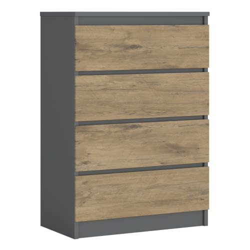 Komodenschrank mit 4 Schubladen, Farbe: ANTHRAZIT/EICHE LANCELOT, A: 70 x 101 x 39 cm , Schubladenkommode, Kommode mit Schubladen, Sideboard Wohnzimmer, Schlafzimmer Kommode, Kommode Flur, Highboard von 3E 3xE living.com