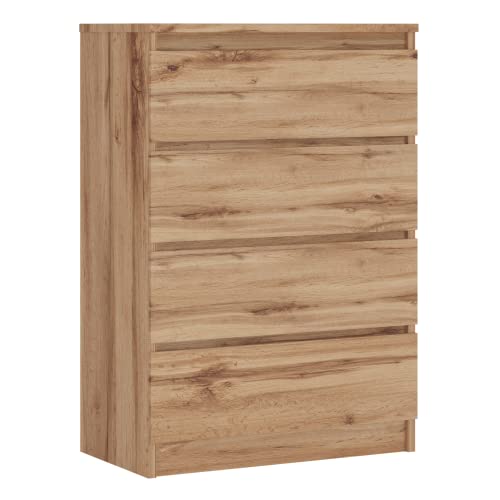 Komodenschrank mit 4 Schubladen, Farbe: WOTAN OAK, A: 70 x 101 x 39 cm , Schubladenkommode, Kommode mit Schubladen, Sideboard Wohnzimmer, Schlafzimmer Kommode, Kommode Schwarz, Kommode Flur, Highboard von 3E 3xE living.com