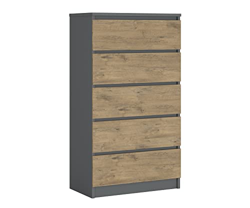 Komodenschrank mit 5 Schubladen, Farbe: ANTHRAZIT/EICHE LANCELOT, A: 70 x 125 x 39 cm , Schubladenkommode, Kommode mit Schubladen, Sideboard Wohnzimmer, Schlafzimmer Kommode, Kommode Flur von 3E 3xE living.com