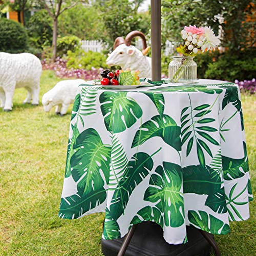 3E Home Pato Runde Outdoor Tischdecke Wasserdicht mit Regenschirm/Sonnenschirm Loch und Reißverschluss [52" (130cm) Palmblatt] von 3E Home