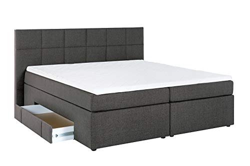 3F FURNITURE FOR FRIENDS Boxspringbett Bea 180x200 cm Anthrazit Härtegrad H3 | 7-Zonen Taschenfederkern Matratze + Visco Topper | mit Bettkasten für Stauraum von Furniture for Friends