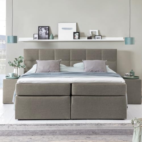 3F FURNITURE FOR FRIENDS Boxspringbett Bea 180x220 cm Beige/Grau Härtegrad H3 | 7-Zonen Taschenfederkern Matratze + Visco Topper von Furniture for Friends