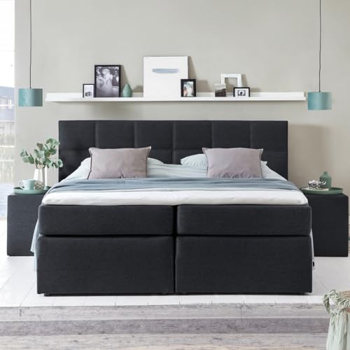 3F FURNITURE FOR FRIENDS Boxspringbett Bea 180x220 cm Schwarz Härtegrad H3 | 7-Zonen Taschenfederkern Matratze + Visco Topper von 3F FURNITURE FOR FRIENDS