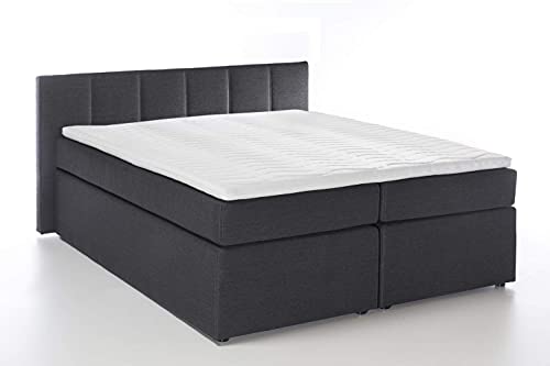 3F FURNITURE FOR FRIENDS Boxspringbett Bea 200x200 cm Anthrazit Härtegrad H2 | 7-Zonen Taschenfederkern Matratze + Visco Topper | mit niedrigem 90 cm Kopfteil ideal für Dachschrägen von Furniture for Friends