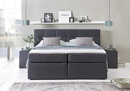 3F FURNITURE FOR FRIENDS Boxspringbett Bea 220x220 cm Anthrazit Härtegrad H2 | 7-Zonen Taschenfederkern Matratze + Visco Topper von 3F FURNITURE FOR FRIENDS