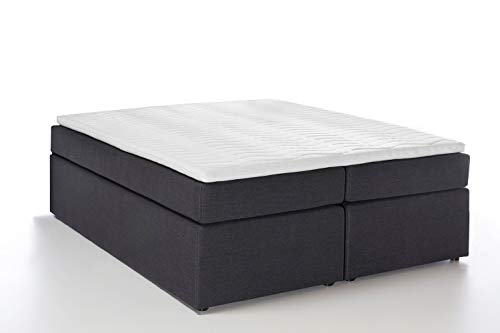 3F FURNITURE FOR FRIENDS Boxspringbett Bella Anthrazit 140x200 cm H3, 7-Zonen Taschenfederkernmatratze inkl. Visco-Topper, ohne Kopfteil von Furniture for Friends