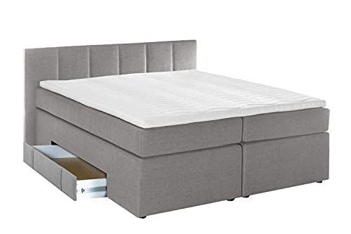 Furniture for Friends Doluna Boxspringbett Valina 200x200cm Hellgrau H2/H3 Kopfteilhöhe 90 cm ideal für Dachschrägen + Bettkasten für Stauraum, 7-Zonen Taschenfederkern-Matratze inkl. Visko-Topper von Furniture for Friends