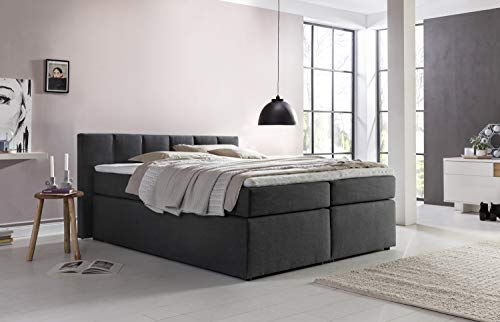 Furniture for Friends Doluna Valina Boxspringbett 160x220 cm H2/H3 in Anthrazit niedriges Kopfteil 90 cm Ideal für Dachschrägen inkl. Visco Topper + 7 Zonen Taschenfederkern-Matratze von Furniture for Friends