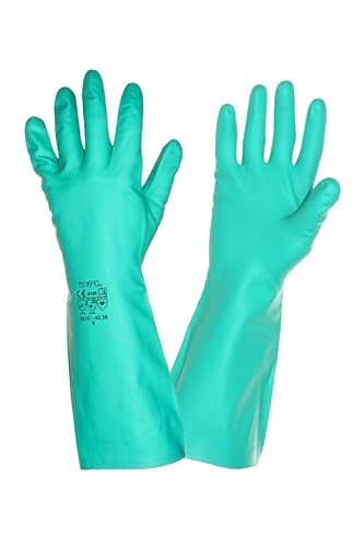 Professionelle Lange Gummihandschuhe aus Nitril, für Küche, Bad, Labor, Industrie, Reinigung, Besten Schutz gegen Keime, Benzin und Haushaltschemikalien (10 Paar, 8 "M) von 3Kamido