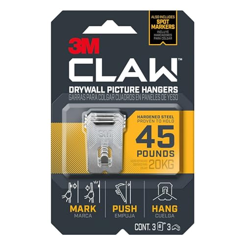 3M CLAW Robuster und langlebiger Bilderaufhänger für Trockenbauwände, 1 Packung, 3 Stück von 3M CLAW